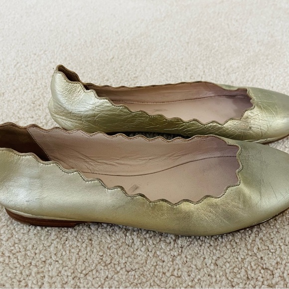 CHLOE LAUREN GOLD LEATHER BALLET 34 4 GIRLS HOLIDAY FLATS SCALLOPED EDGE SLIP IN - Picture 7 of 8